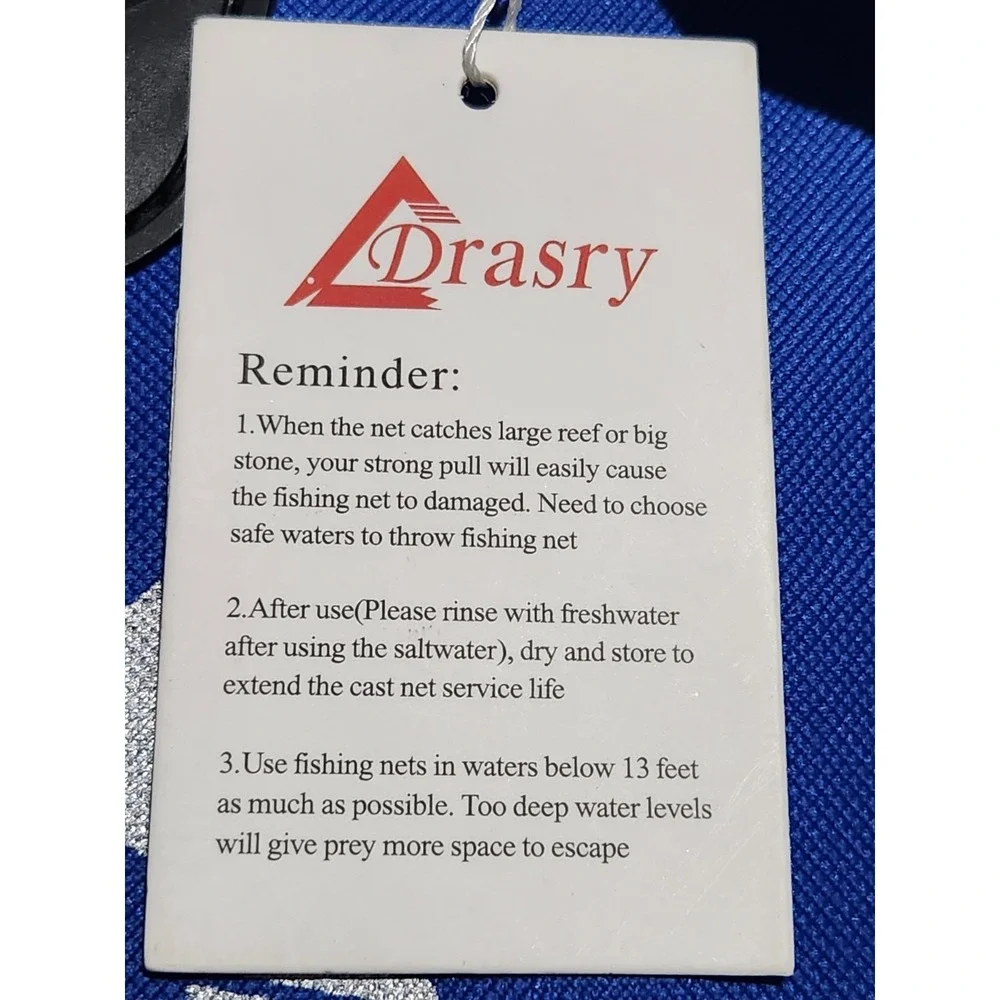 Drasry Saltwater Fishing Cast‎ Net Mesh With Heavy Duty Sinkers 10' Radius